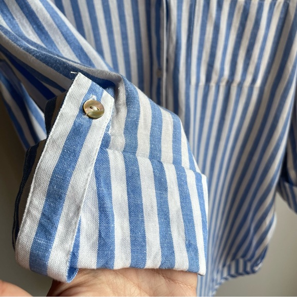 Flint & Moss M Striped Linen Blend Long Button Down Shirt Tunic Coastal Grandma - Picture 10 of 12